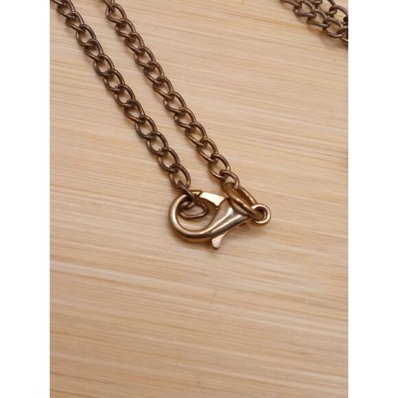 Vintage Large Black Lucite Cabochon Triangle Pendant with Fringe Gold Tone Chain - Picture 4 of 5